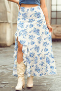 Boho Floral High Waist Ruffle Split Maxi Skirt | 3 Colors
